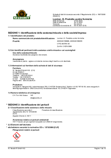 Loxiran -S- Ameisenstreumittel Sicherheitsdatenblatt 2023-02 it-CH