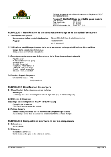 Neudorff BioKraft Cure de vitalité pour rosiers Sray